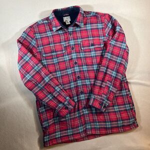 LL Bean Flannel Shirt‎ Mens M Red Blue Plaid Shacket Fleece Lined Shirt Grunge